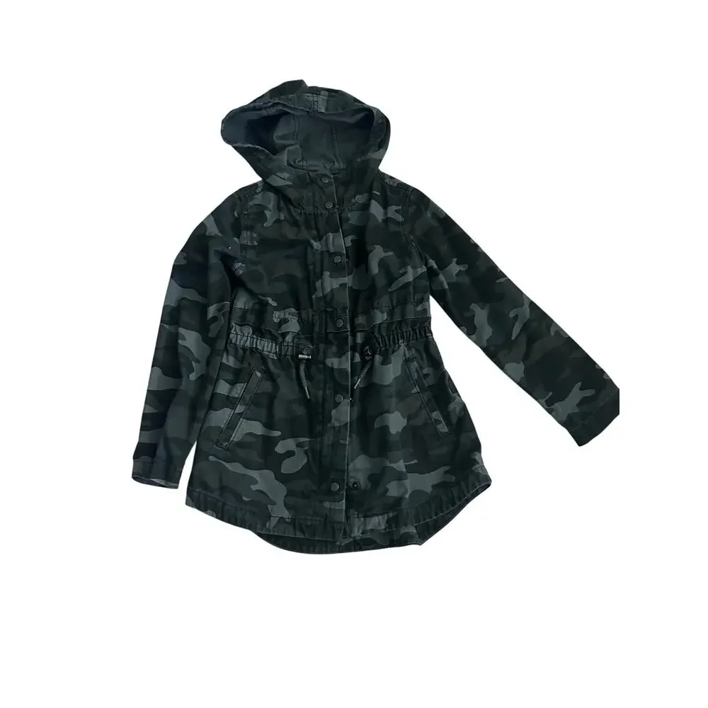 Old Navy Girls Camo Hooded Trench Jacket Size Medium